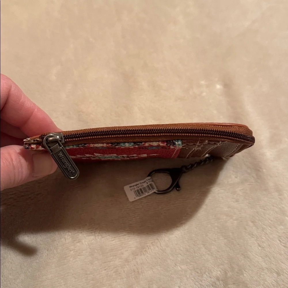 NWOT WRANGLER Brown Leather Card Holder with Chain